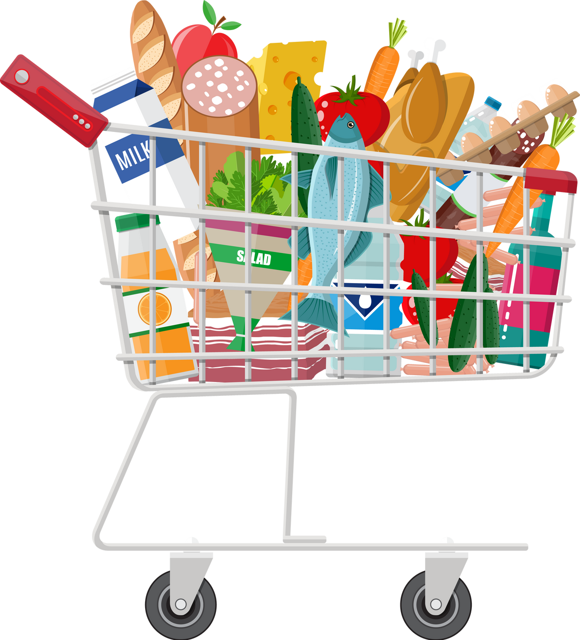Shopping Cart Full of Groceries Products